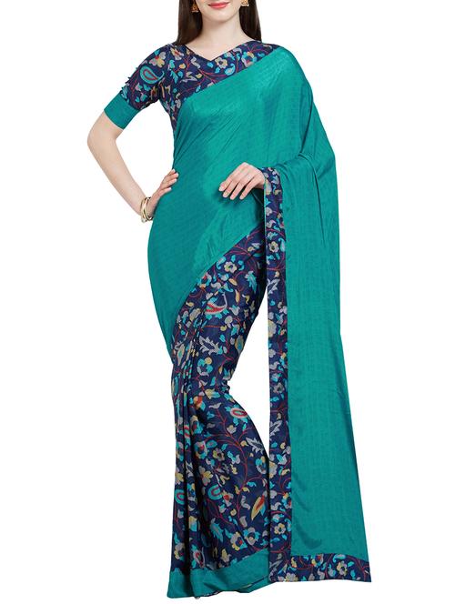 turquoise crepe half and half saree with blouse - 15277106 - Very Small Image - 1
