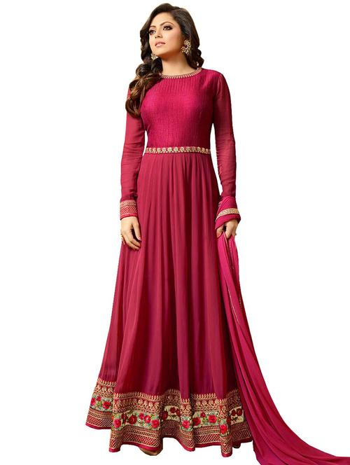 embroidered semi-stitched anarkali suit - 15277812 - Very Small Image - 1