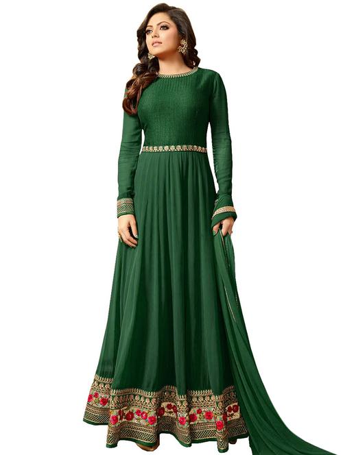 embroidered semi-stitched anarkali suit - 15277813 - Very Small Image - 1