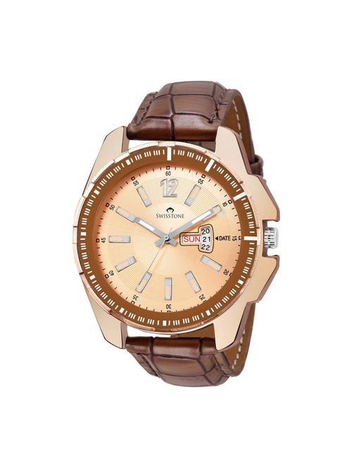 swisstone elit375-cp-brw day date display wrist watch for men - 15277840 - Very Small Image - 1