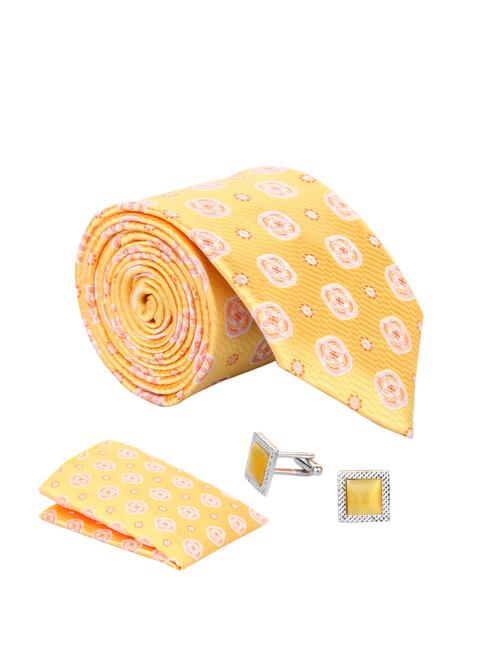 yellow micro tie with cufflink and pocket square - 15278005 - Very Small Image - 1
