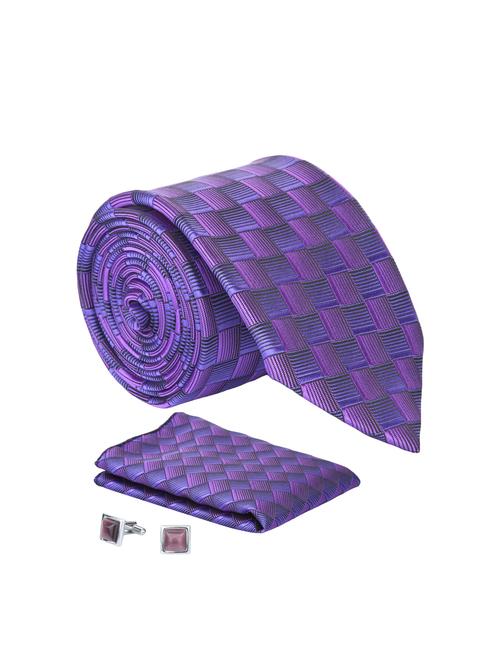 purple micro tie with cufflink and pocket square - 15278023 - Very Small Image - 1