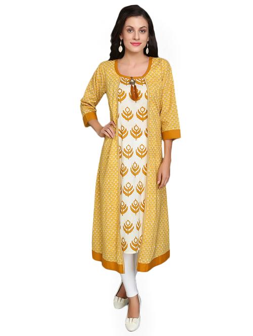 yellow cotton layered kurta - 15278064 - Very Small Image - 1