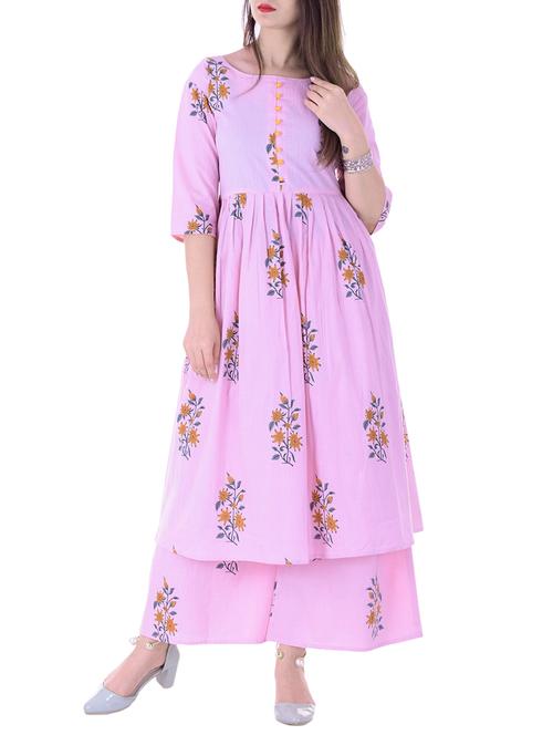 pink cotton kurta palazzo - 15278638 - Very Small Image - 1