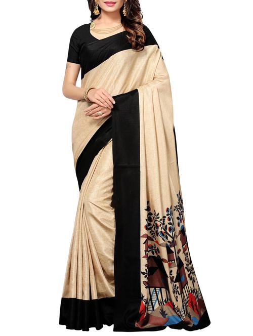 beige art silk bordered saree with blouse - 15279117 - Very Small Image - 1