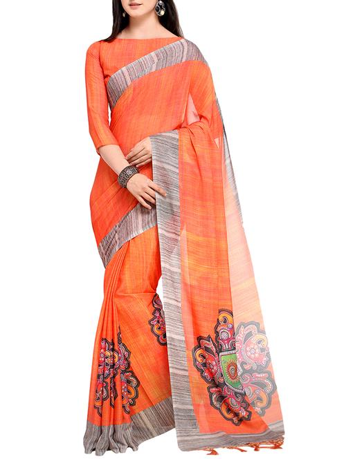 orange silk blend maheshwari saree with blouse - 15279260 - Very Small Image - 1