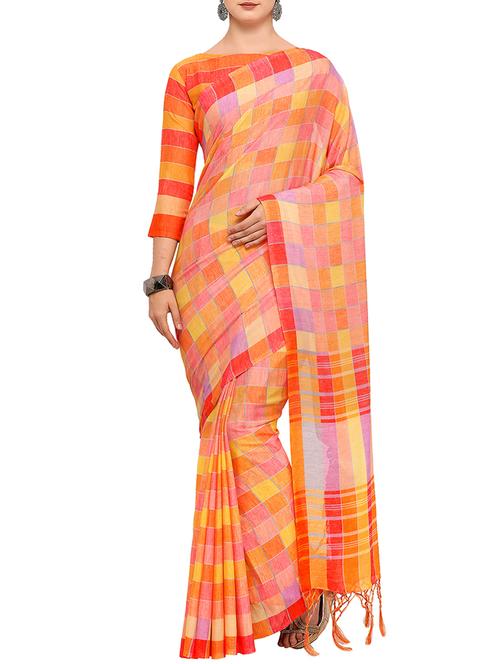 orange silk blend maheshwari saree with blouse - 15279268 - Very Small Image - 1