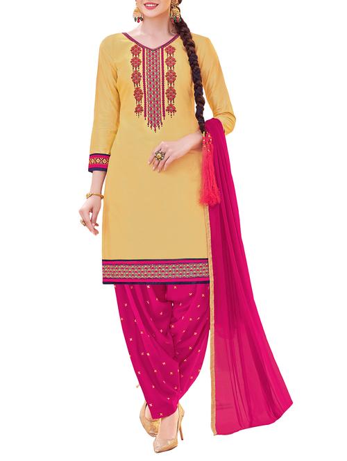 yellow cotton blend unstitched patiyala suit - 15279292 - Very Small Image - 1