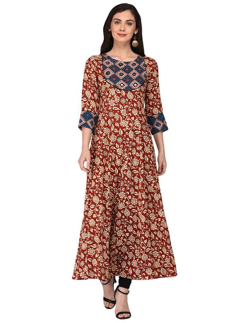 red rayon flared kurta - 15279976 - Very Small Image - 1