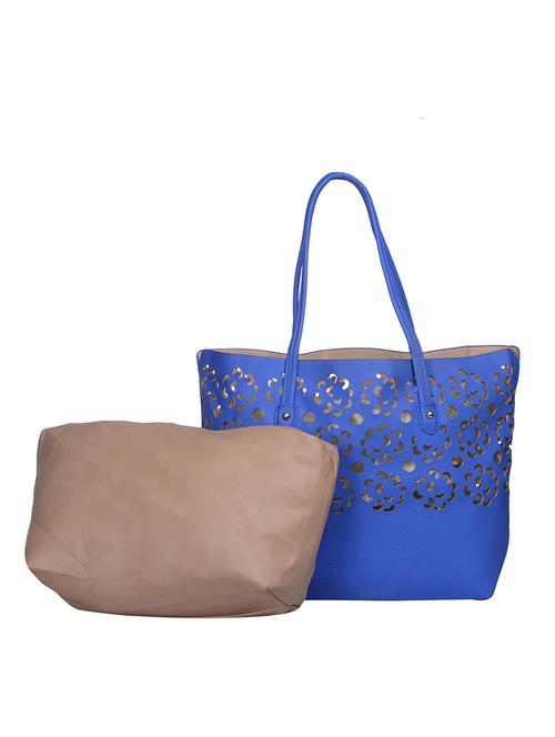 blue leatherette (pu) combo handbag - 15281636 - Very Small Image - 1