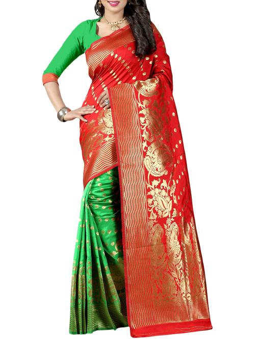 red banarasi silk saree with blouse - 15282483 - Very Small Image - 1