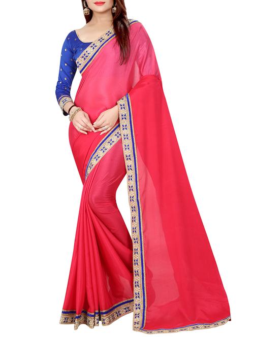 contrast bordered saree with blouse - 15283105 - Very Small Image - 1