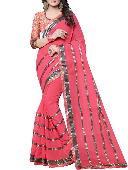 pink chiffon printed saree with blouse - 15283749 - Very Small Image - 1