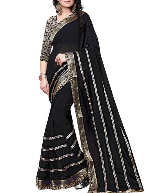 black chiffon printed saree with blouse - 15283756 - Very Small Image - 1