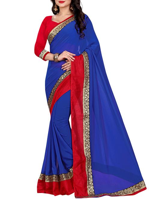 blue chiffon bordered saree with blouse - 15283760 - Very Small Image - 1