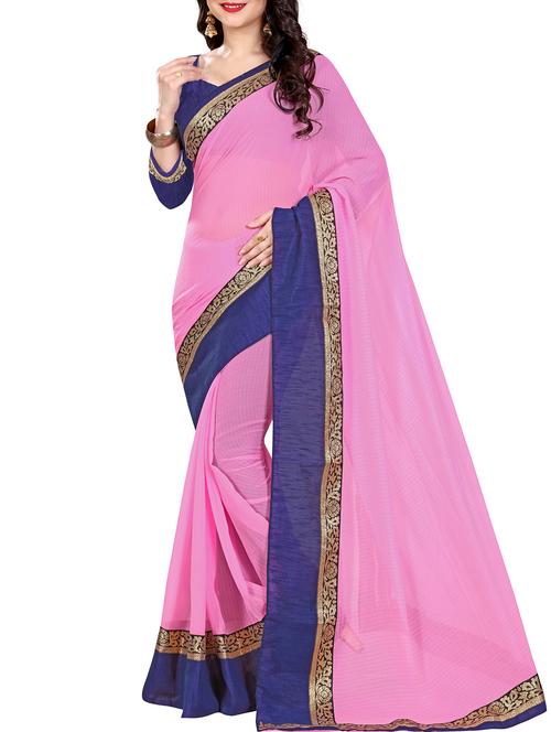 pink chiffon bordered saree with blouse - 15283765 - Very Small Image - 1