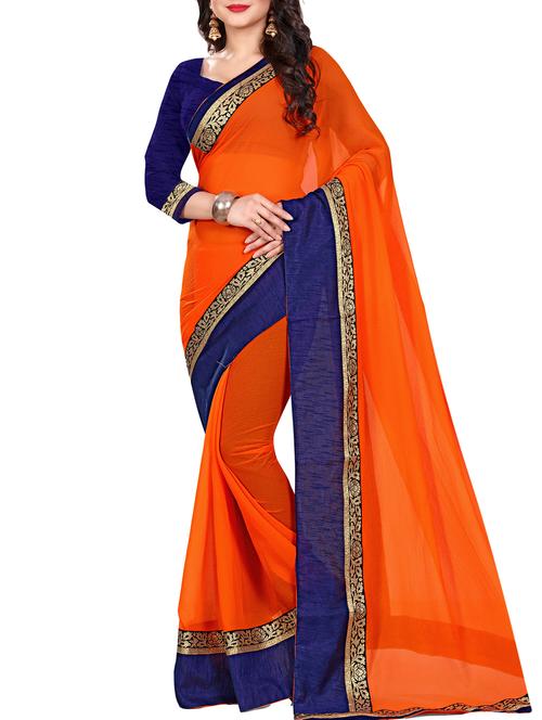 orange chiffon bordered saree with blouse - 15283767 - Very Small Image - 1