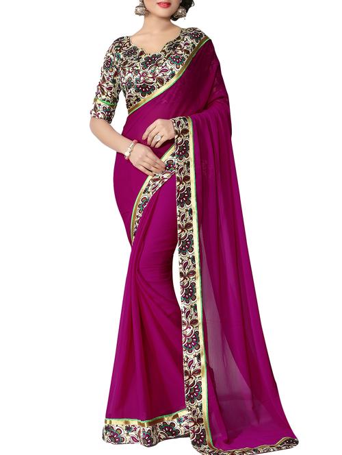 purple chiffon bordered saree with blouse - 15283789 - Very Small Image - 1