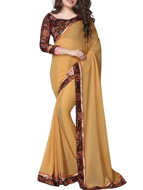 beige chiffon bordered saree with blouse - 15283791 - Very Small Image - 1