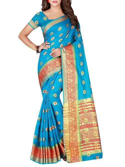 zari woven banarasi cotton blend saree with blouse - 15284023 - Very Small Image - 1