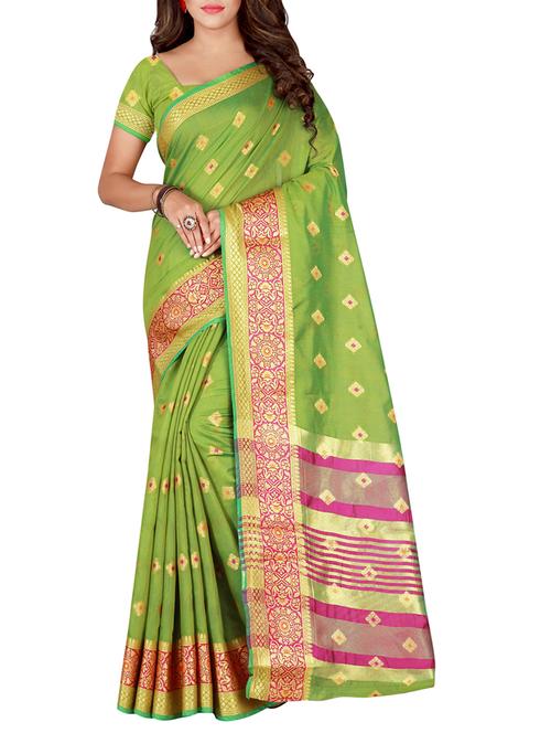 zari woven banarasi cotton blend saree with blouse - 15284024 - Very Small Image - 1