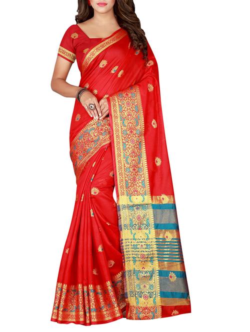 zari woven banarasi cotton blend saree with blouse - 15284026 - Very Small Image - 1