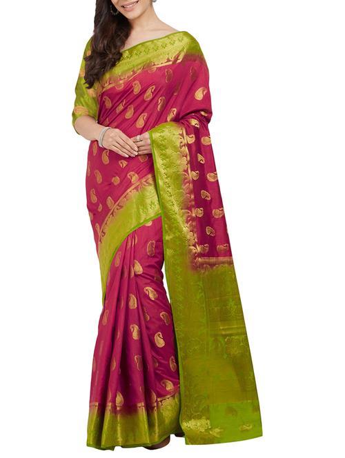 zari woven banarasi silk saree with blouse - 15284033 - Very Small Image - 1