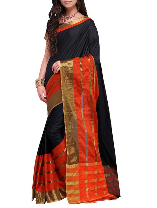 black cotton silk maheshwari saree with blouse - 15284037 - Very Small Image - 1