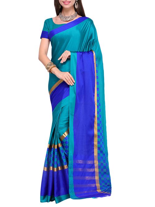 turquoise cotton silk maheshwari saree with blouse - 15284048 - Very Small Image - 1