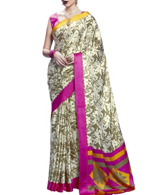 floral printed crepe saree with blouse - 15284069 - Very Small Image - 1