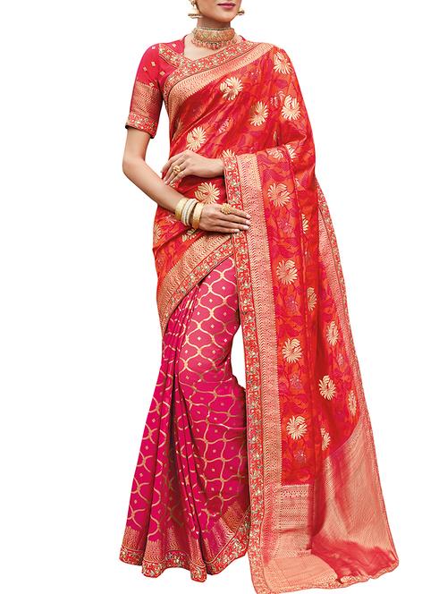 zari woven half & half banarasi silk saree with blouse - 15284077 - Very Small Image - 1