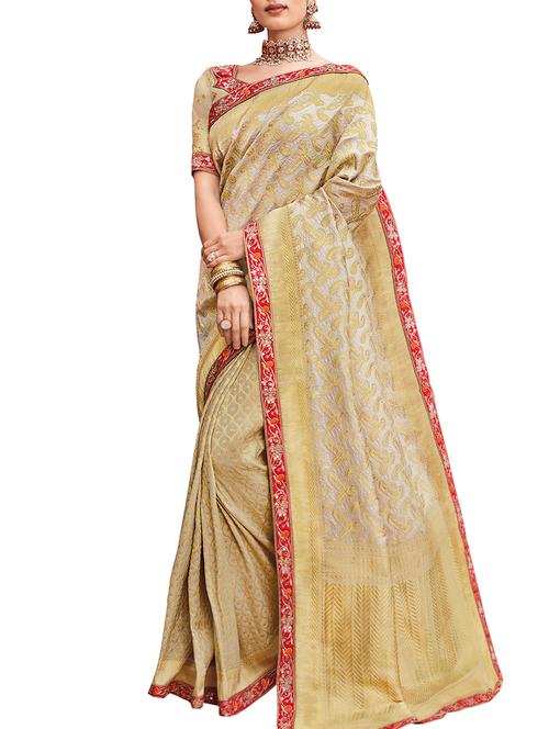 zari woven half & half banarasi silk saree with blouse - 15284078 - Very Small Image - 1