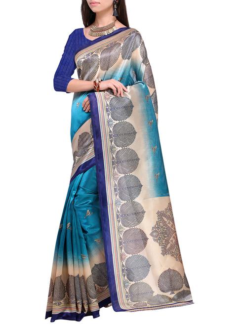 all over printed sky blue art silk saree with blouse - 15284115 - Very Small Image - 1
