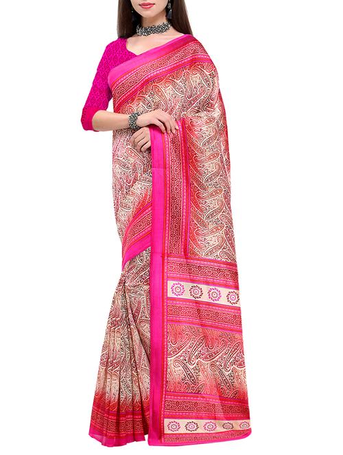 all over printed pink art silk saree with blouse - 15284126 - Very Small Image - 1