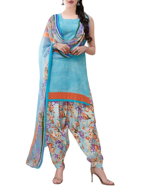 sky blue cotton blend unstitched salwar suit - 15284149 - Very Small Image - 1