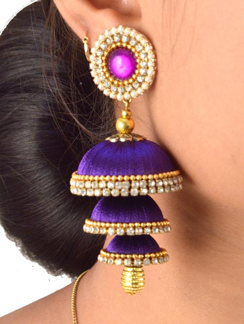 purple satin jhumka earring - 15284647 - Very Small Image - 1