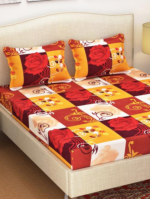 polycotton floral double bedsheet with 2 pillow covers - 15285192 - Very Small Image - 1