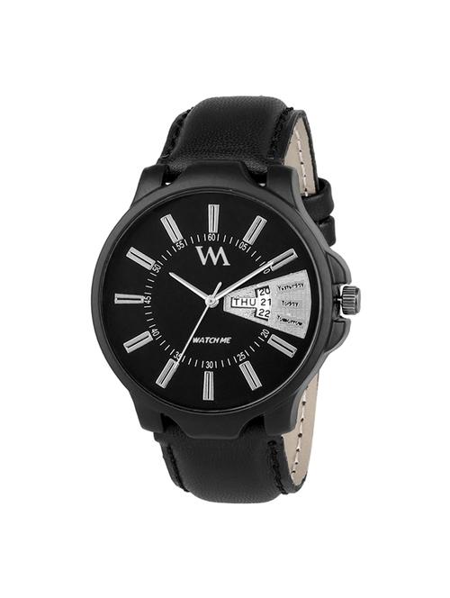 watch me day and date collection black dial black leather strap watch for men and boys ddwm-029 - 15285529 - Very Small Image - 1