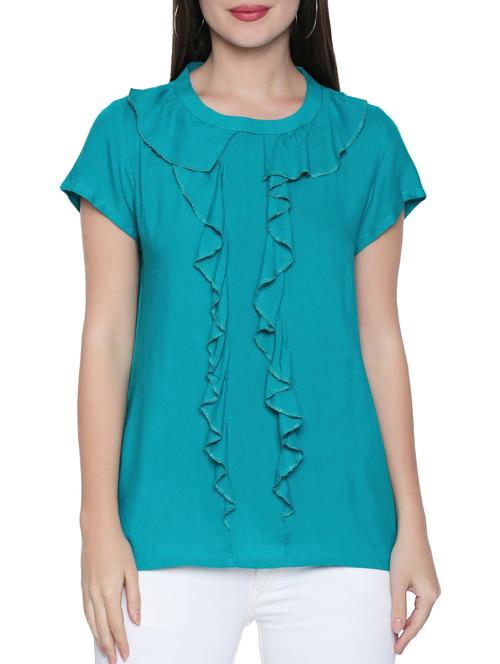 blue solid viscose ruffle top - 15287060 - Very Small Image - 1