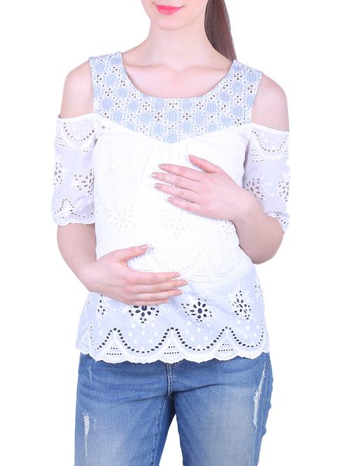 cold shoulder schiffli top - 15287897 - Very Small Image - 1