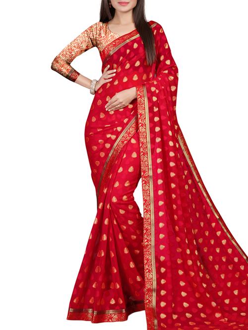 red woven saree with blouse - 15287929 - Very Small Image - 1