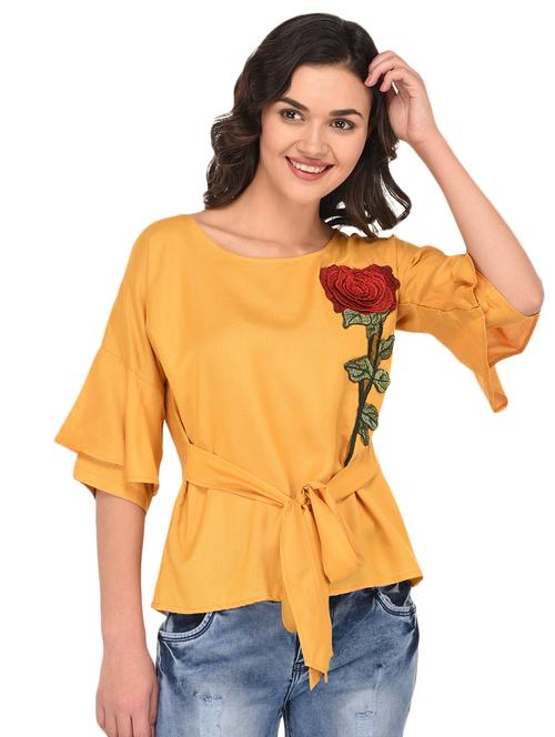 yellow rayon tie knot top - 15288488 - Very Small Image - 1
