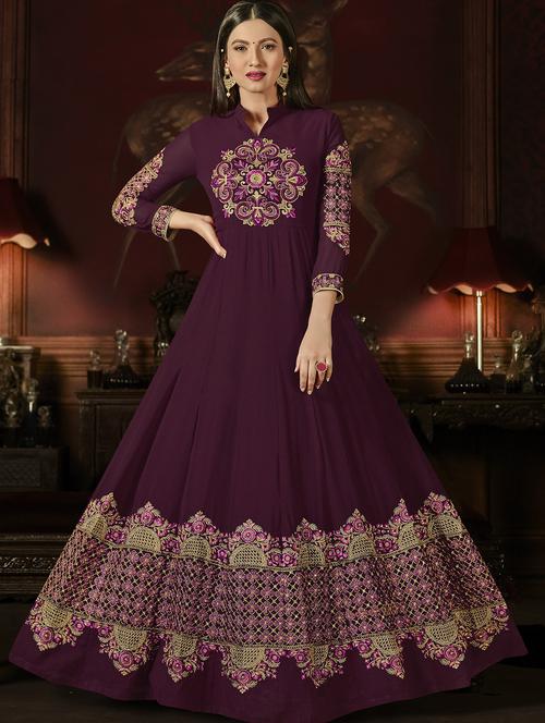 embroidered semi-stitched anarkali suit - 15289176 - Very Small Image - 1