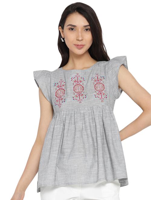 embroidered yoke flared top - 15289235 - Very Small Image - 1