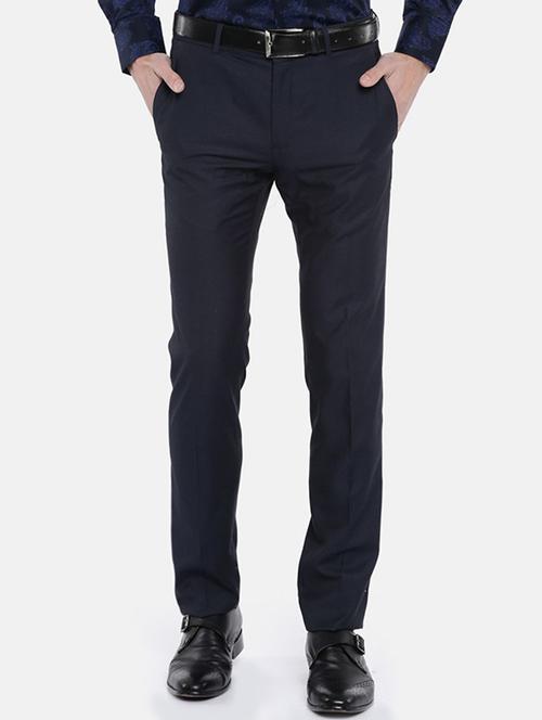 dark blue viscose flat front formal trouser - 15290562 - Very Small Image - 1