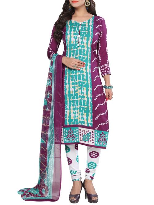 printed unstitched churidaar suit - 15290573 - Very Small Image - 1