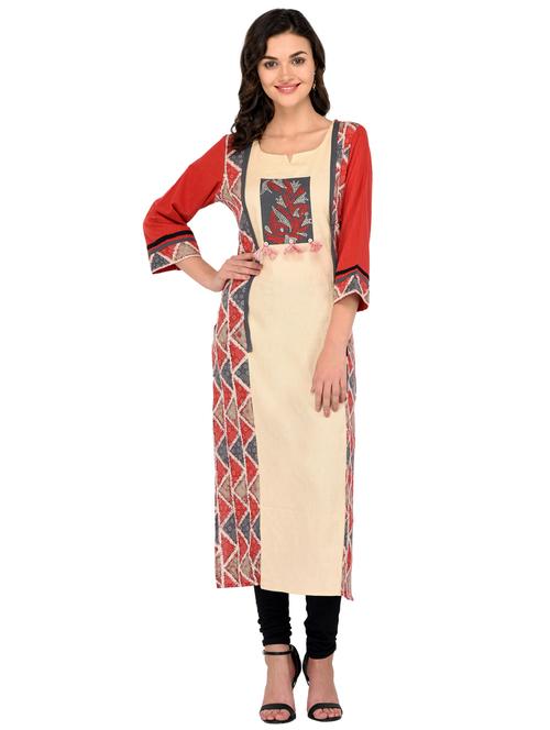 orange cotton straight kurta - 15290625 - Very Small Image - 1