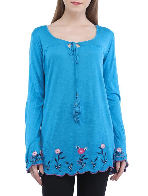 blue rayon embroidered top - 15290889 - Very Small Image - 1
