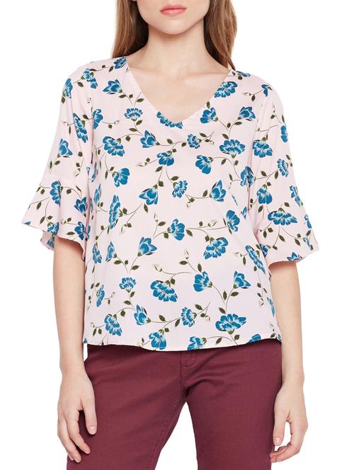 tie back floral bell sleeved top - 15291139 - Very Small Image - 1