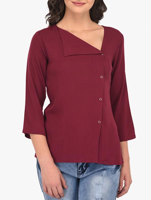 maroon rayon solid top - 15292245 - Very Small Image - 1